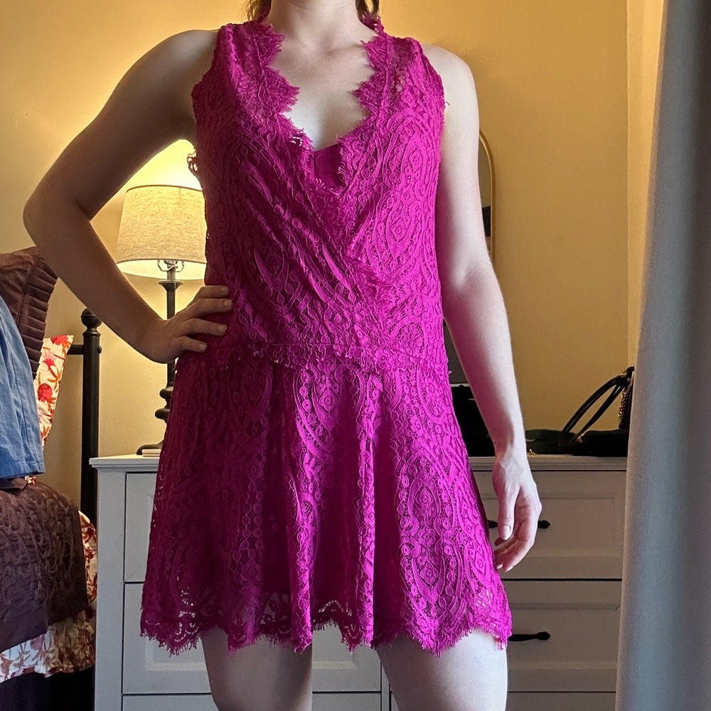 Free People - Vibrant Pink Lace Mini Dress